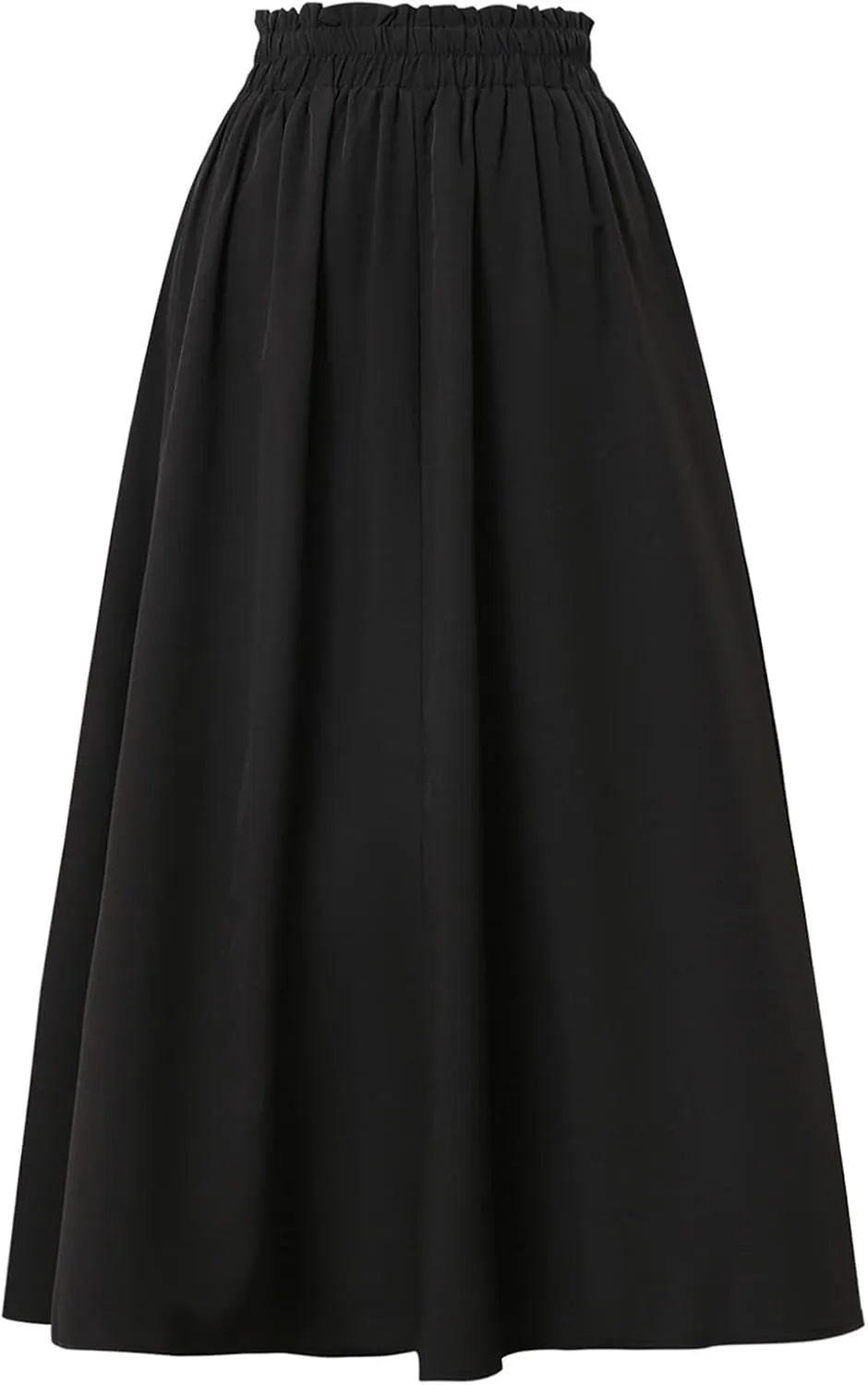 Linen Skirt for Women Summer Drawstring High Waisted Midi Skirt Smocked A Line Dressy Skirts Knee Length with Pockets