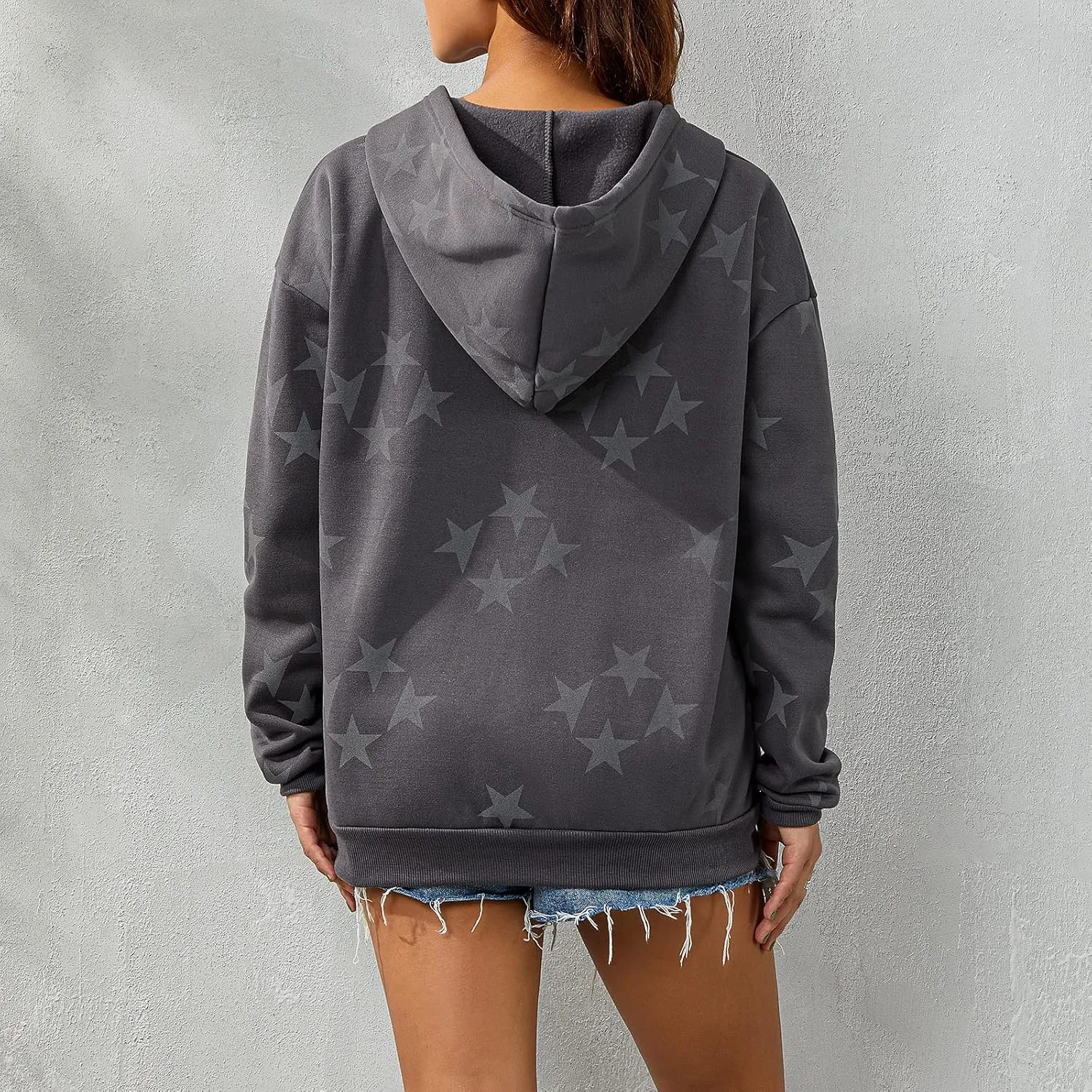 lisenraIn Women Teen Girls Star Pattern Zip Up Hoodie Y2K Vintage Oversized Sweatshirt Spring Fall Aesthetic Trendy Jacket