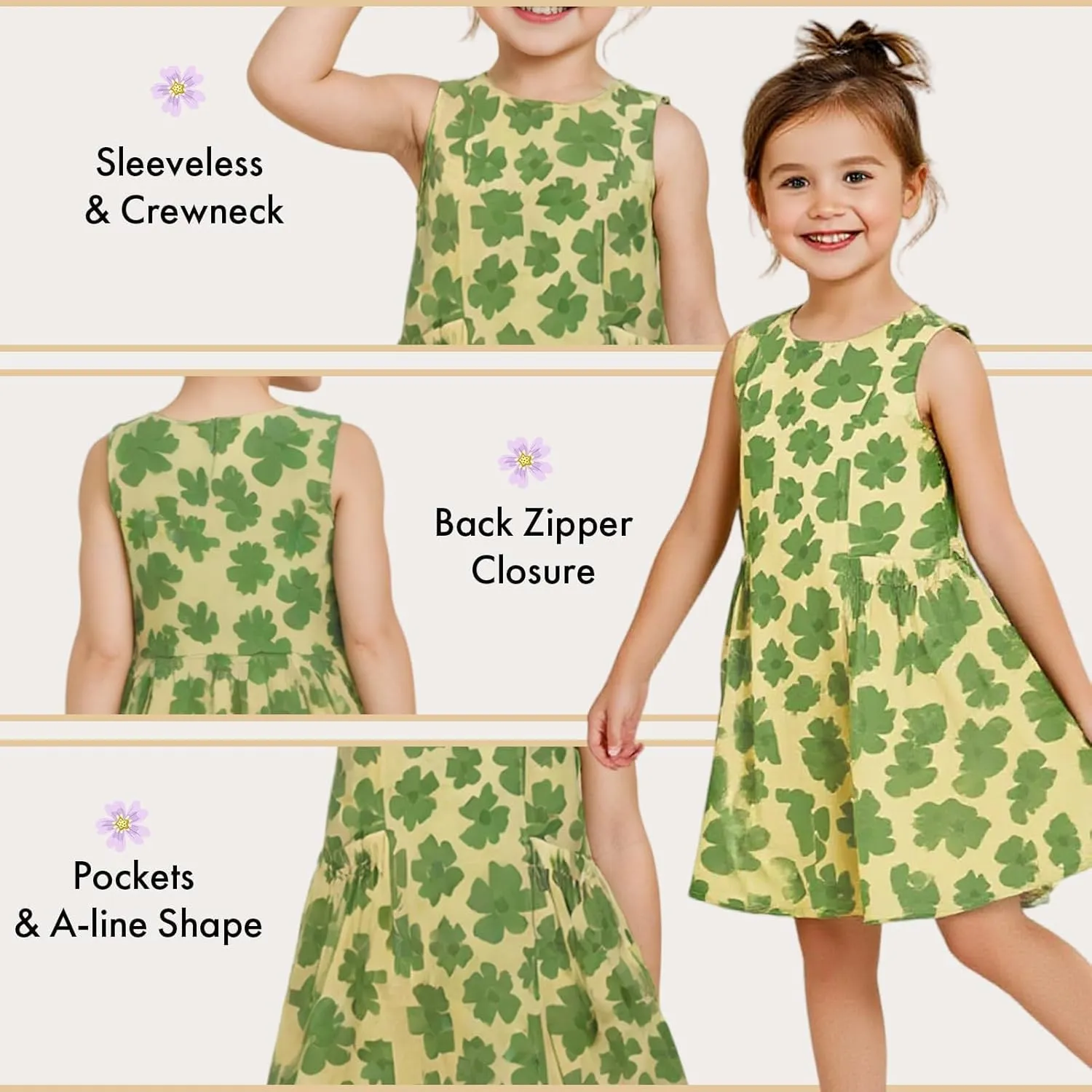 Little Bitty Girls Summer Dresses Casual Loose Tank Midi Dress Boho Beach Hawaiian Swing Sundress with Pockets for 2-7 Years