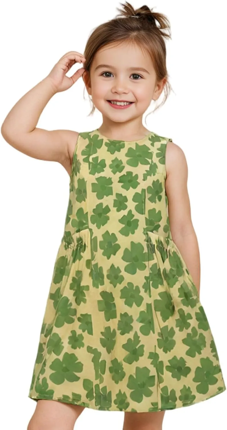 Little Bitty Girls Summer Dresses Casual Loose Tank Midi Dress Boho Beach Hawaiian Swing Sundress with Pockets for 2-7 Years