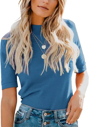 LIYOHON Womens Tops Dressy Casual Mock Turtleneck Business Short Sleeve T Shirts Going Out Tops 2025
