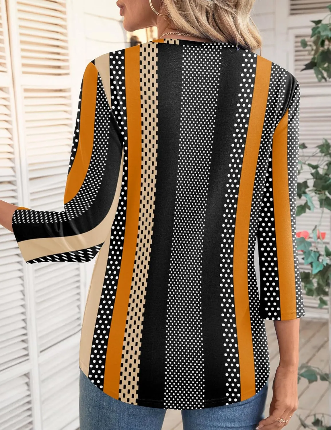 LOMON 3/4 Length Sleeve Womens Tops Spring Summer Fashion 2025 Tops Crew Neck Pleated Shirts Tunic Top Loose Fit