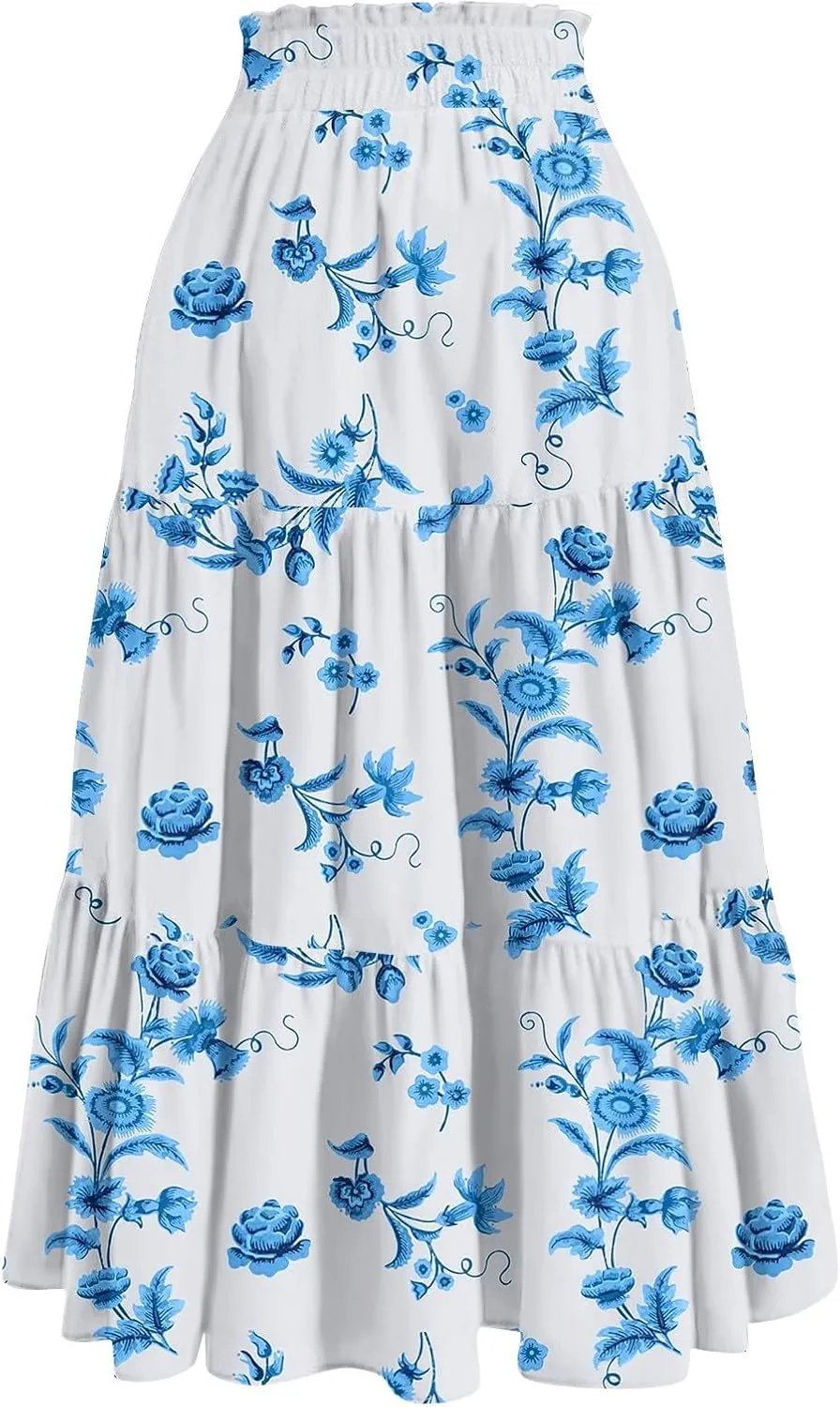 Long Skirts for Women 2025 Summer Floral Print Pleated Dress High Waist A Line Maxi Skirts Beach Flowy Boho Dresses
