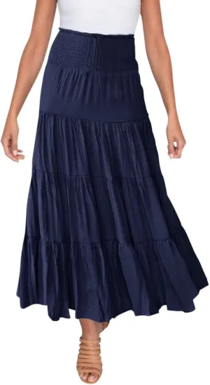 Long Skirts for Women Summer 2025 Casual Boho High Waisted Casual A Line Skirt Pleated Beach Flowy Swing Maxi Skirt