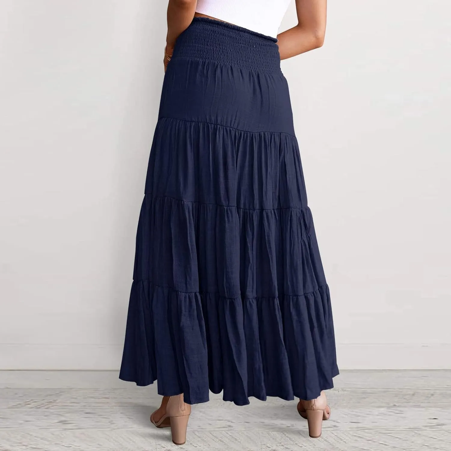 Long Skirts for Women Summer 2025 Casual Boho High Waisted Casual A Line Skirt Pleated Beach Flowy Swing Maxi Skirt