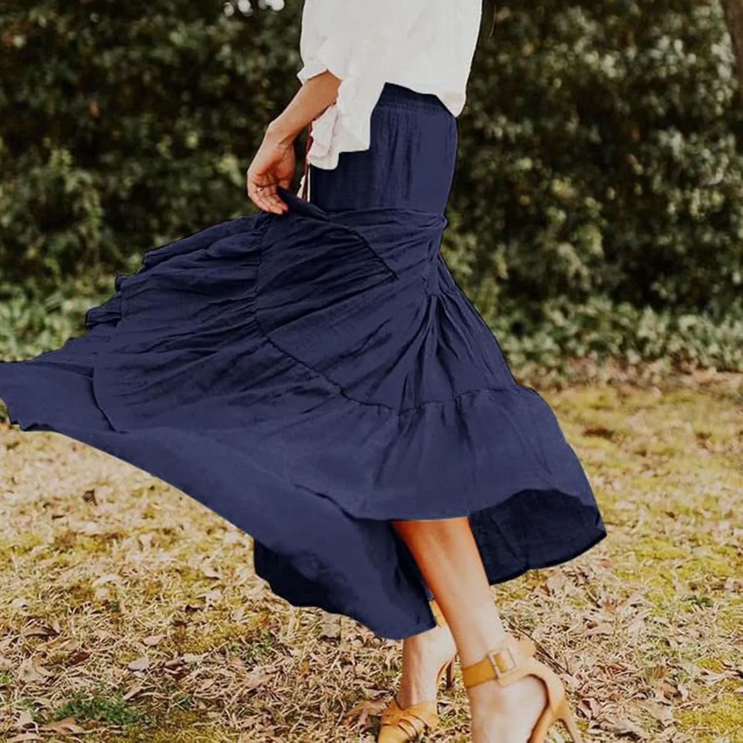 Long Skirts for Women Summer 2025 Casual Boho High Waisted Casual A Line Skirt Pleated Beach Flowy Swing Maxi Skirt