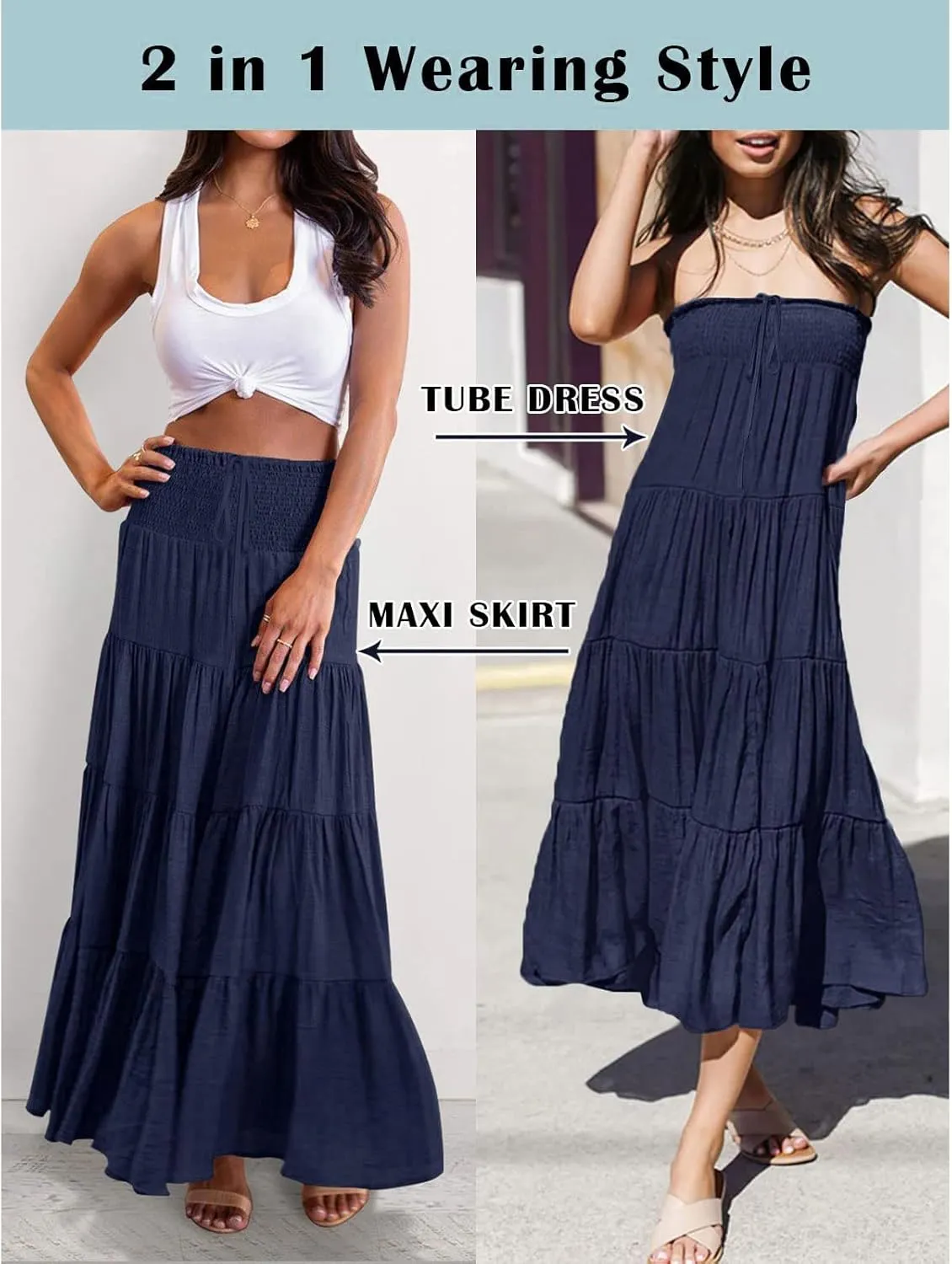 Long Skirts for Women Summer 2025 Casual Boho High Waisted Casual A Line Skirt Pleated Beach Flowy Swing Maxi Skirt