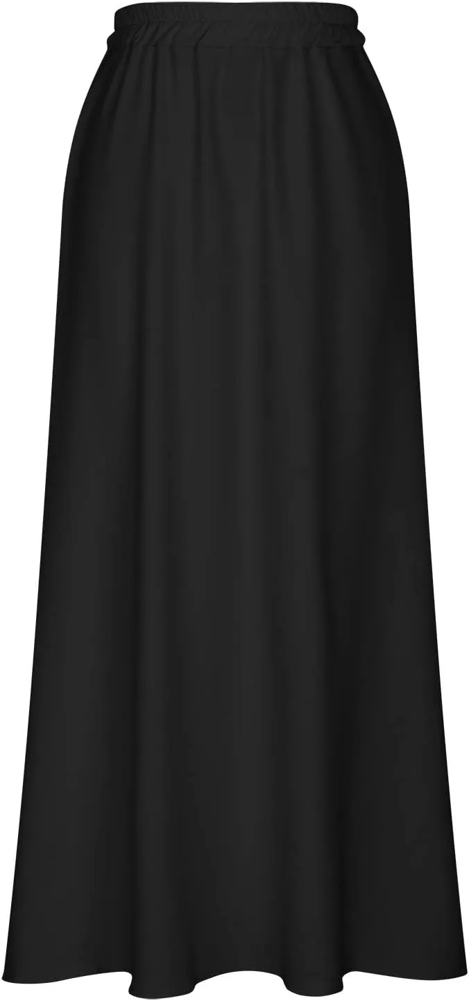 Lpmadey Women's Summer Boho Elastic Waist Pleated A-Line Flowy Swing Tiered Long Beach Skirt Dress with Pockets 2024 New