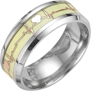 Luminous Ring, Valentine's Day Party Night Memorial Jewelry Heartbeat Pattern Rings Glow in the Dark Couple Rings