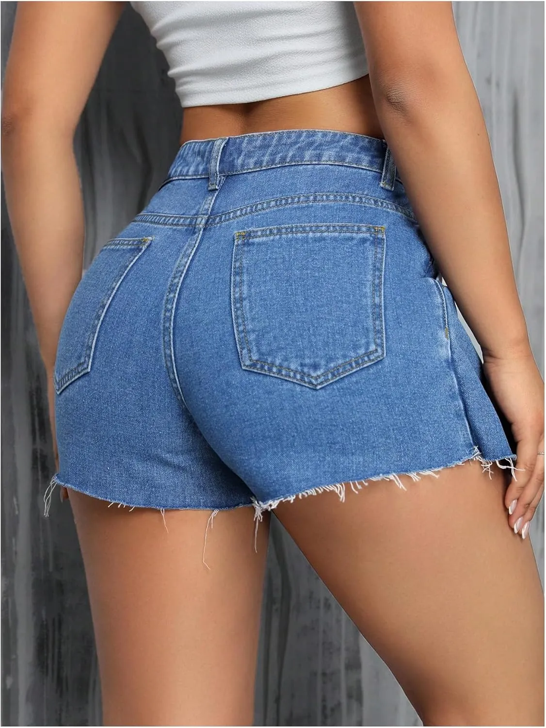 MakeMeChic Women's Frayed Raw Hem Denim Mini Skirt High Waisted Pleated Skort Shorts