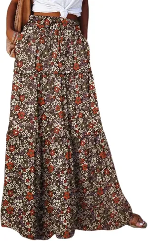 Maxi Skirts for Women 2025 Summer Beach Boho Casual High Waist Tie Paisley Print Tiered Long Skirt with Pockets