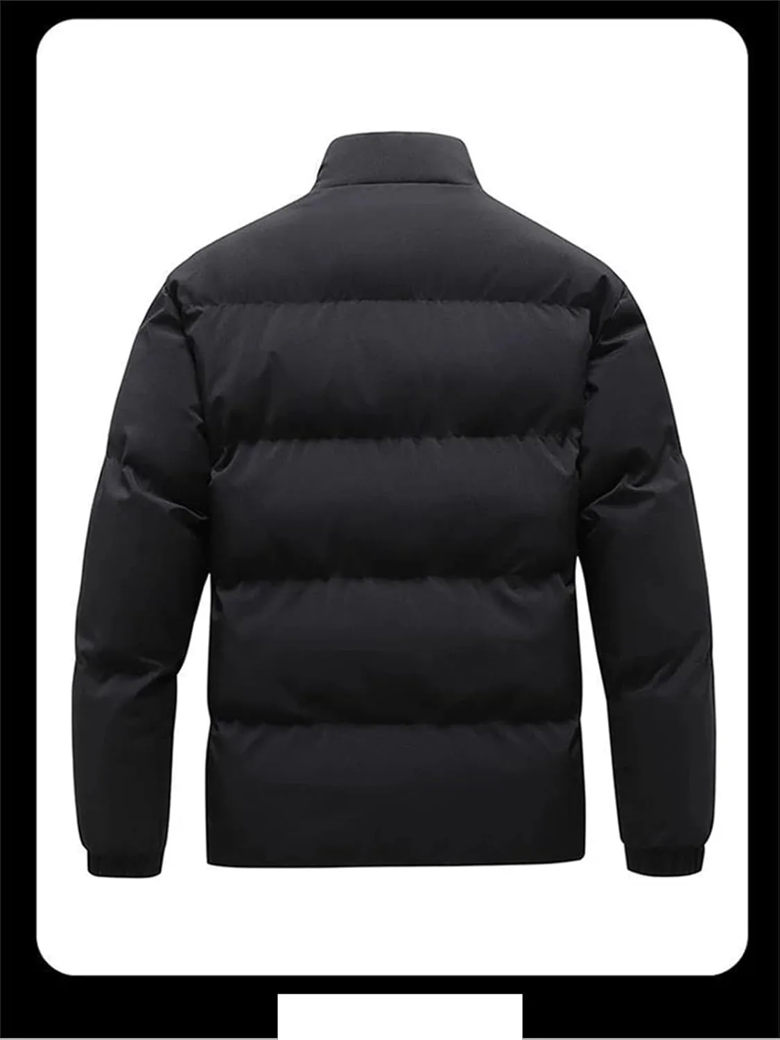 Men Stand Collar Solid Zipper Cotton-Padded Jacket Classic Outdoor Oversized Thick Parka Coat