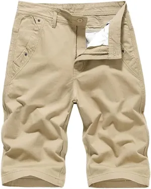 Men's Casual Chino Shorts Slim Fit Flat-Front Comfort Cotton Twill Work Cargo Khaki Short Pants