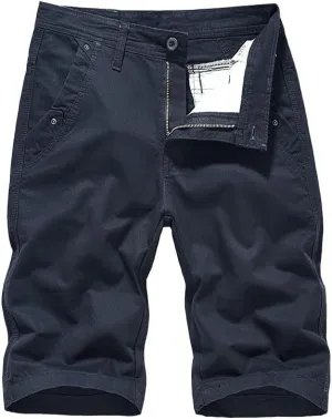 Men's Casual Chino Shorts Slim Fit Flat-Front Comfort Cotton Twill Work Cargo Khaki Short Pants