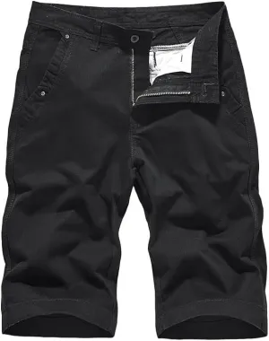 Men's Casual Chino Shorts Slim Fit Flat-Front Comfort Cotton Twill Work Cargo Khaki Short Pants