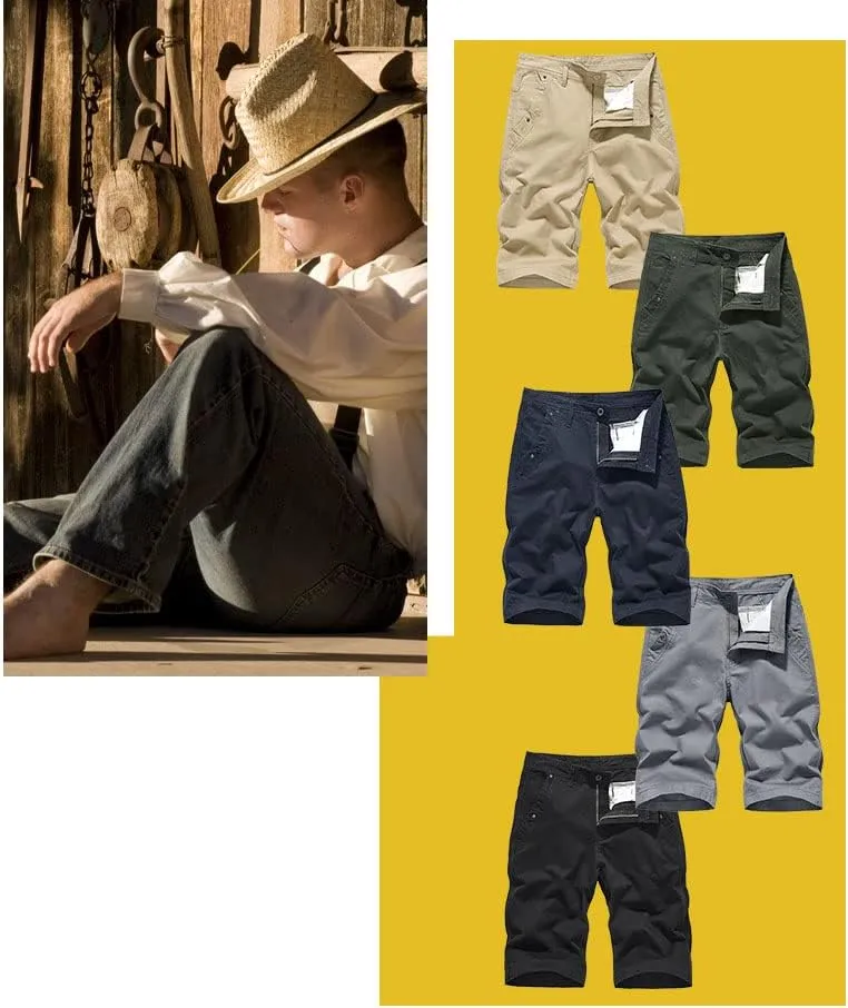 Men's Casual Chino Shorts Slim Fit Flat-Front Comfort Cotton Twill Work Cargo Khaki Short Pants