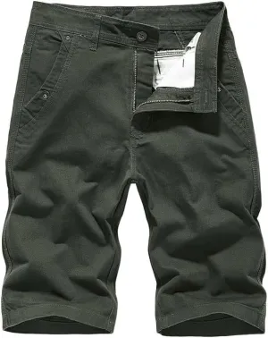 Men's Casual Chino Shorts Slim Fit Flat-Front Comfort Cotton Twill Work Cargo Khaki Short Pants