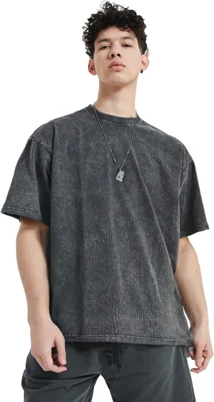 Men's Oversized t-Shirt Cotton Unisex Short Casual Vintage Short Sleeves wash Solid Basic tee Tops