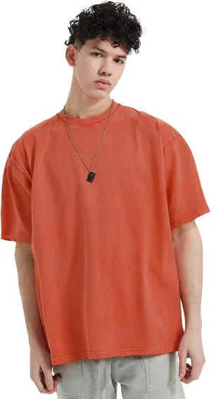 Men's Oversized t-Shirt Cotton Unisex Short Casual Vintage Short Sleeves wash Solid Basic tee Tops