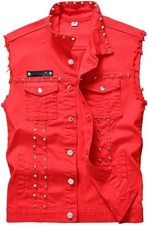 Men's Punk Denim Vest Sleeveless Jean Jackets With Rivets