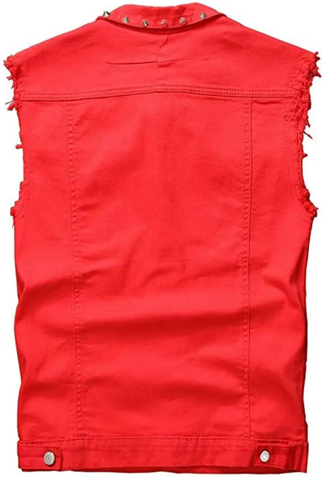 Men's Punk Denim Vest Sleeveless Jean Jackets With Rivets