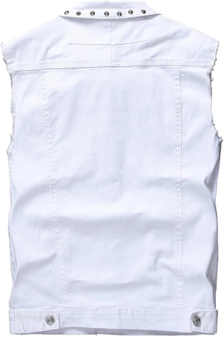 Men's Punk Denim Vest Sleeveless Jean Jackets With Rivets