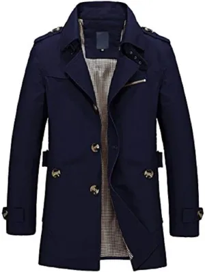Men's Trench Coat Short Single Breasted Lightweight Windbreaker Jackets