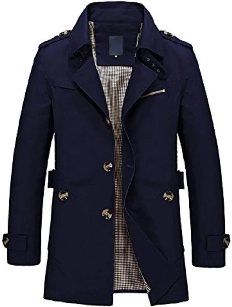 Men's Trench Coat Short Single Breasted Lightweight Windbreaker Jackets