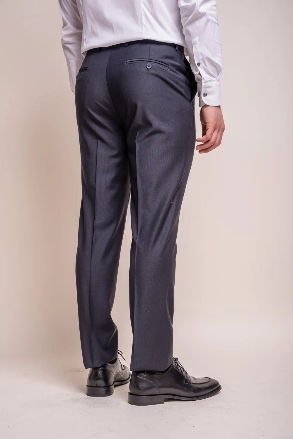 Men's Wool Blend Slim Fit Trousers- BOND - Midnight Blue