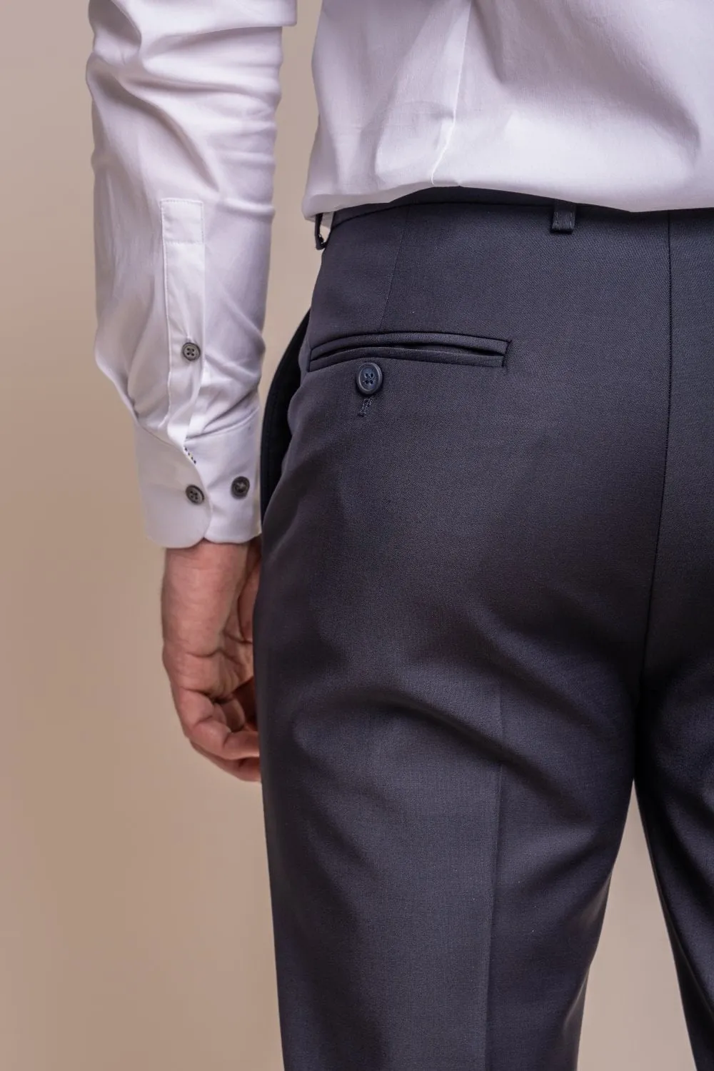 Men's Wool Blend Slim Fit Trousers- BOND - Midnight Blue