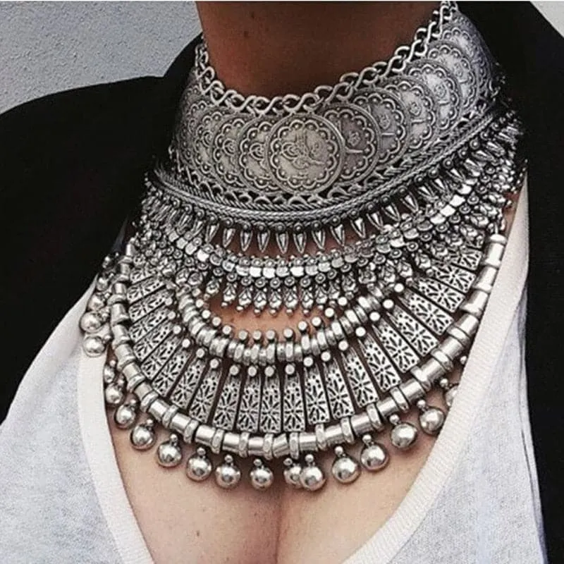 Metal Aztec Choker Necklace