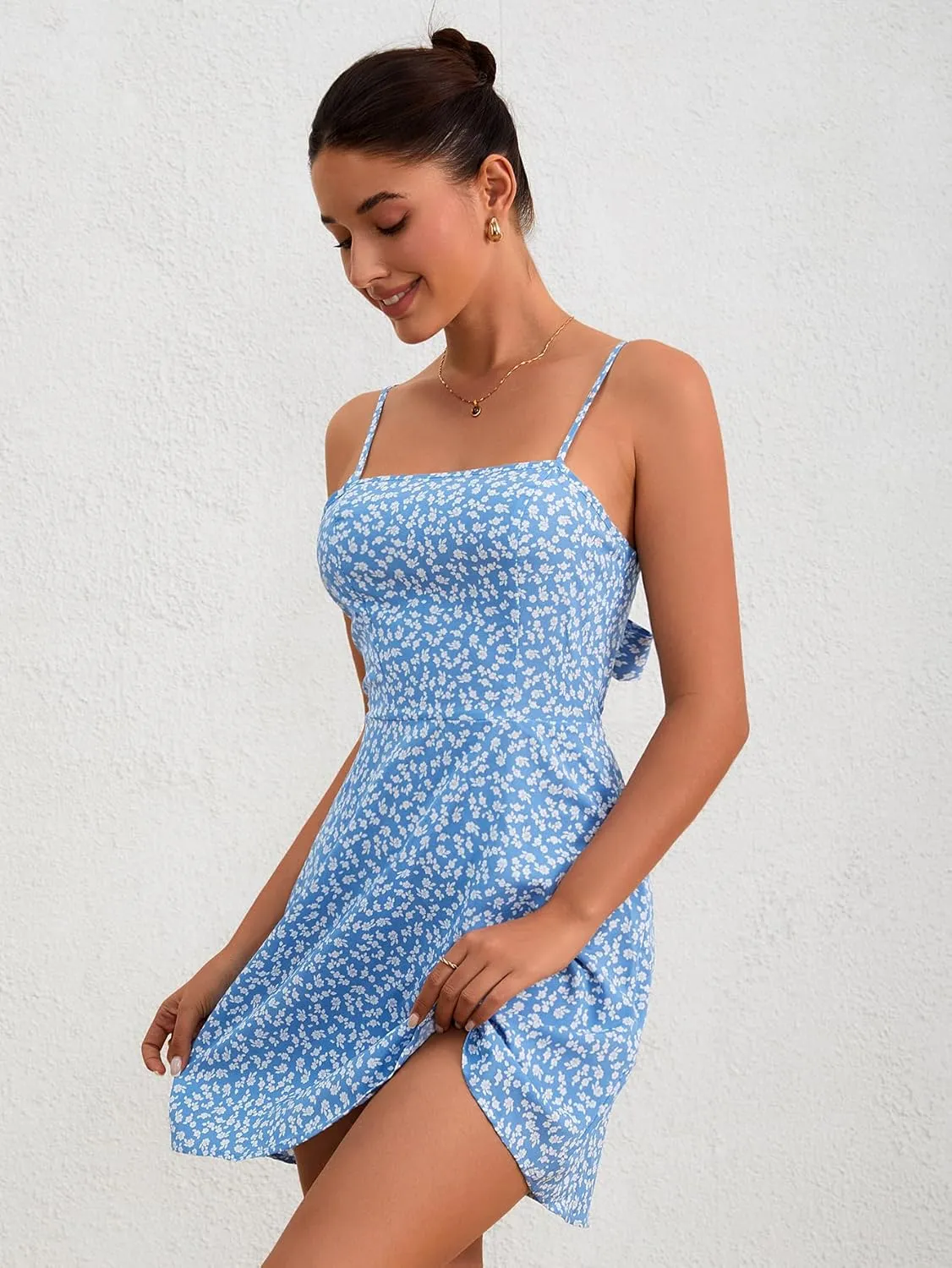 Milumia Women's Ditsy Floral Cami Dress Bow Knot A Line Mini Sundress