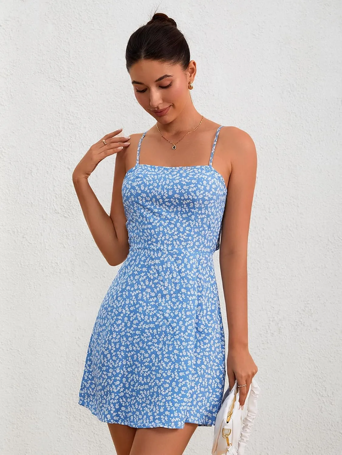 Milumia Women's Ditsy Floral Cami Dress Bow Knot A Line Mini Sundress