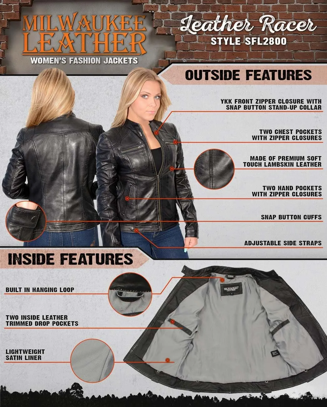 Milwaukee Leather Women's Premium Leather Casual Fashion Jackets SFL