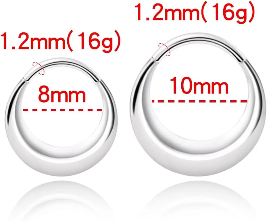 MOQIKAKA16G 8mm Septum Rings - Stainless Steel Segment Nose Rings for Women Men - Hinged Segment Nose Helix Cartilage Clicker Hoop Earrings for Daith Rook Tragus Piercing