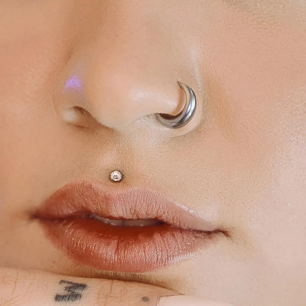 MOQIKAKA16G 8mm Septum Rings - Stainless Steel Segment Nose Rings for Women Men - Hinged Segment Nose Helix Cartilage Clicker Hoop Earrings for Daith Rook Tragus Piercing