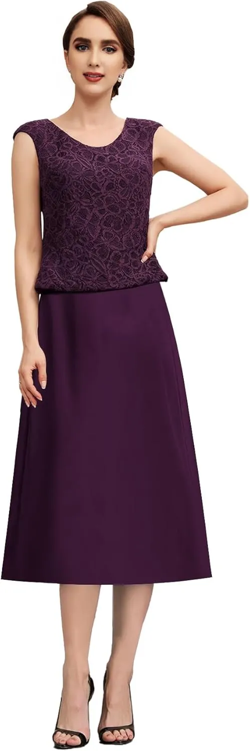 Mother of The Bride Dresses for Wedding Chiffon Lace Formal Evening Dresses Tea Length Grandmother Dresses with Jacket