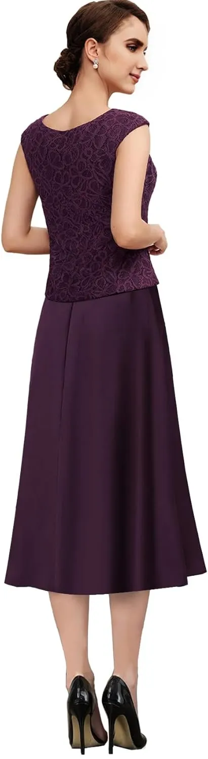 Mother of The Bride Dresses for Wedding Chiffon Lace Formal Evening Dresses Tea Length Grandmother Dresses with Jacket