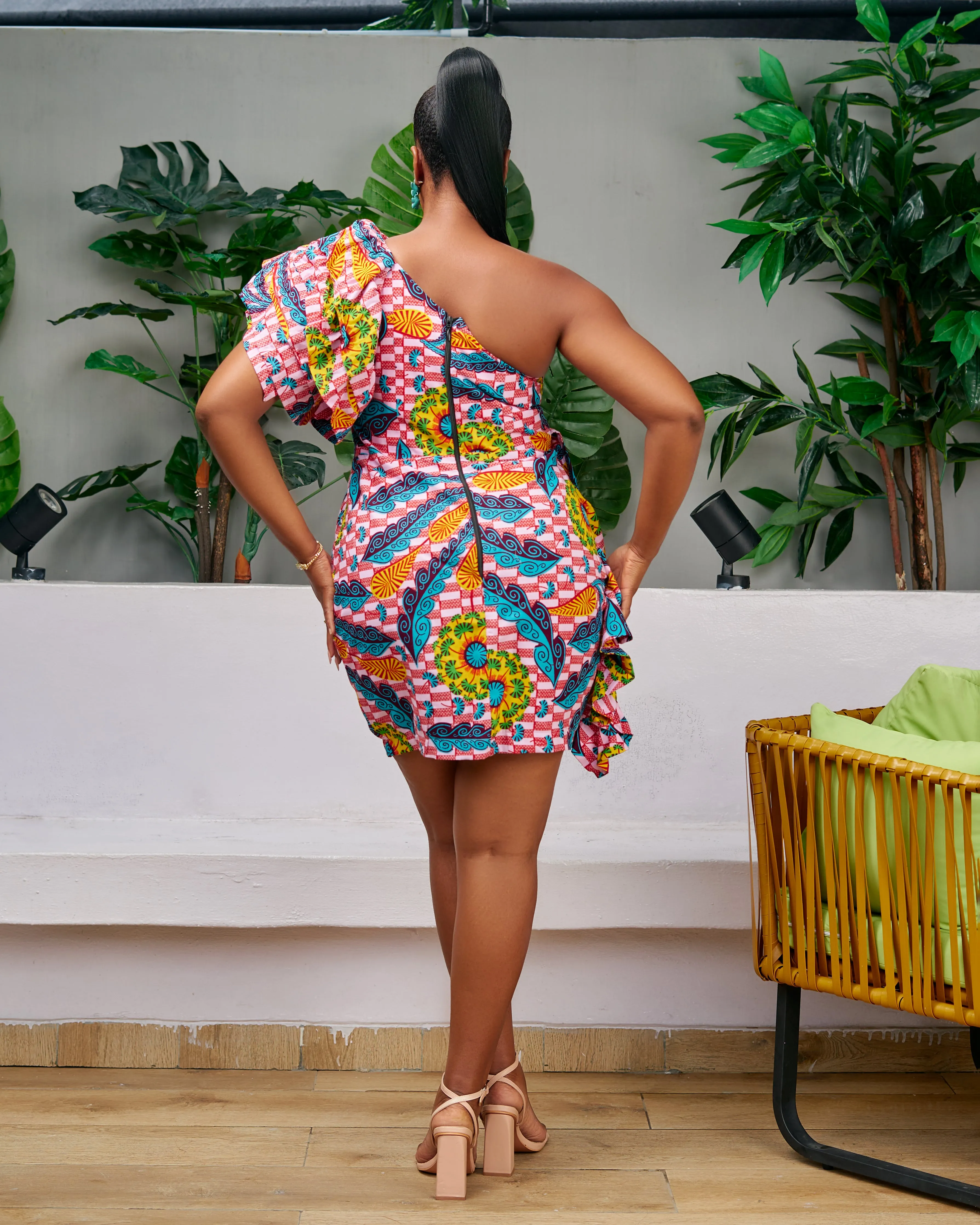 New in - Mono Strap Frock Style African Print Bodycon Mini Dress - Zurri