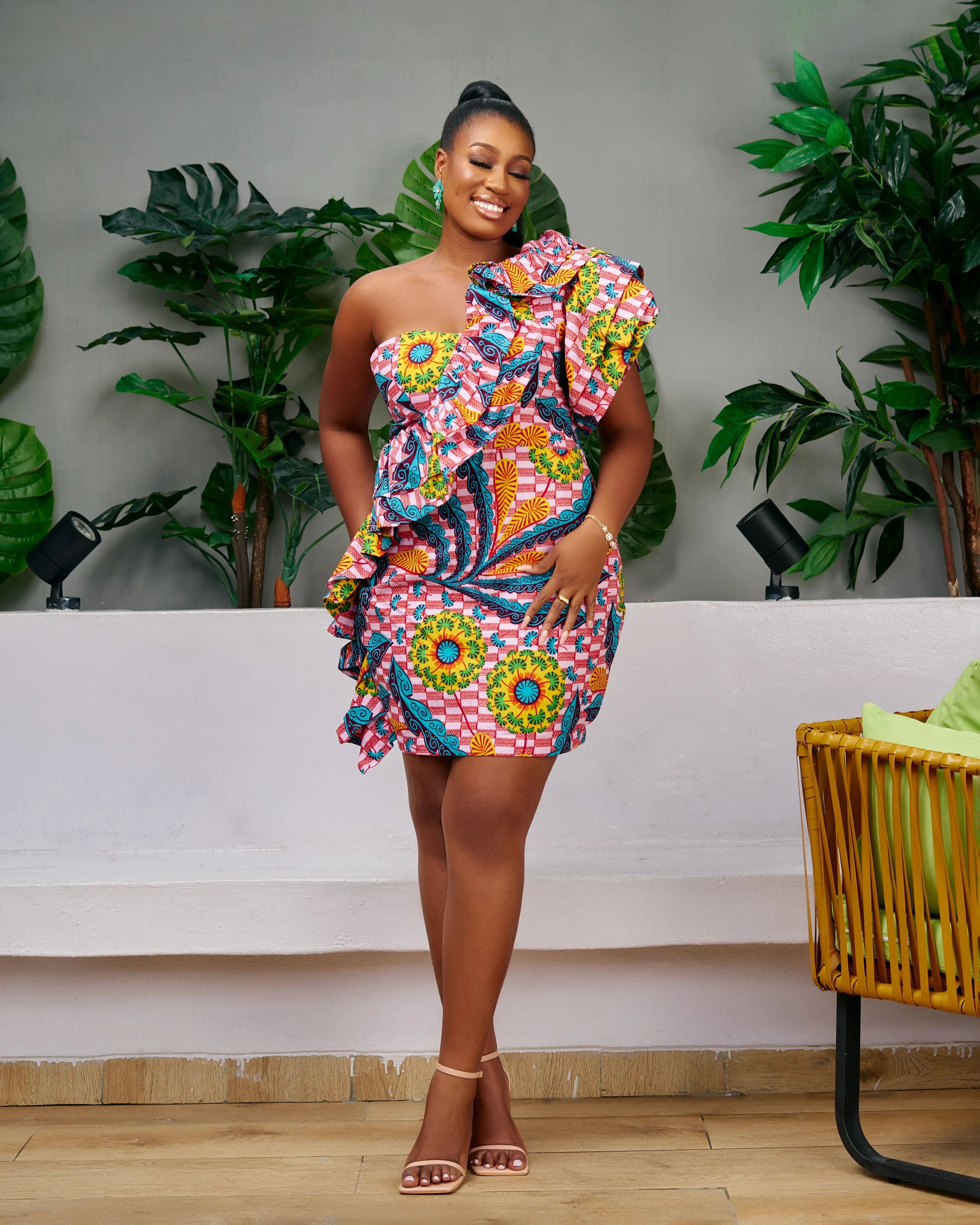 New in - Mono Strap Frock Style African Print Bodycon Mini Dress - Zurri