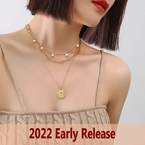 Nifsun White Freshwater Pearl Choker Necklaces 14k Gold Plated Paperclip Chain Pendant Single Boho Cultured Pearls Necklace for Teen Girls Women Y2K Aesthetics Jewelry
