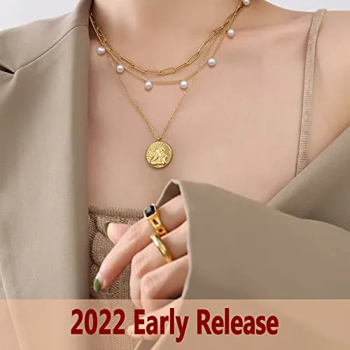 Nifsun White Freshwater Pearl Choker Necklaces 14k Gold Plated Paperclip Chain Pendant Single Boho Cultured Pearls Necklace for Teen Girls Women Y2K Aesthetics Jewelry