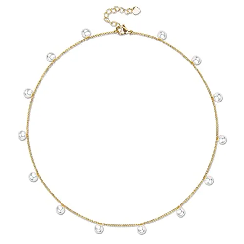 Nifsun White Freshwater Pearl Choker Necklaces 14k Gold Plated Paperclip Chain Pendant Single Boho Cultured Pearls Necklace for Teen Girls Women Y2K Aesthetics Jewelry