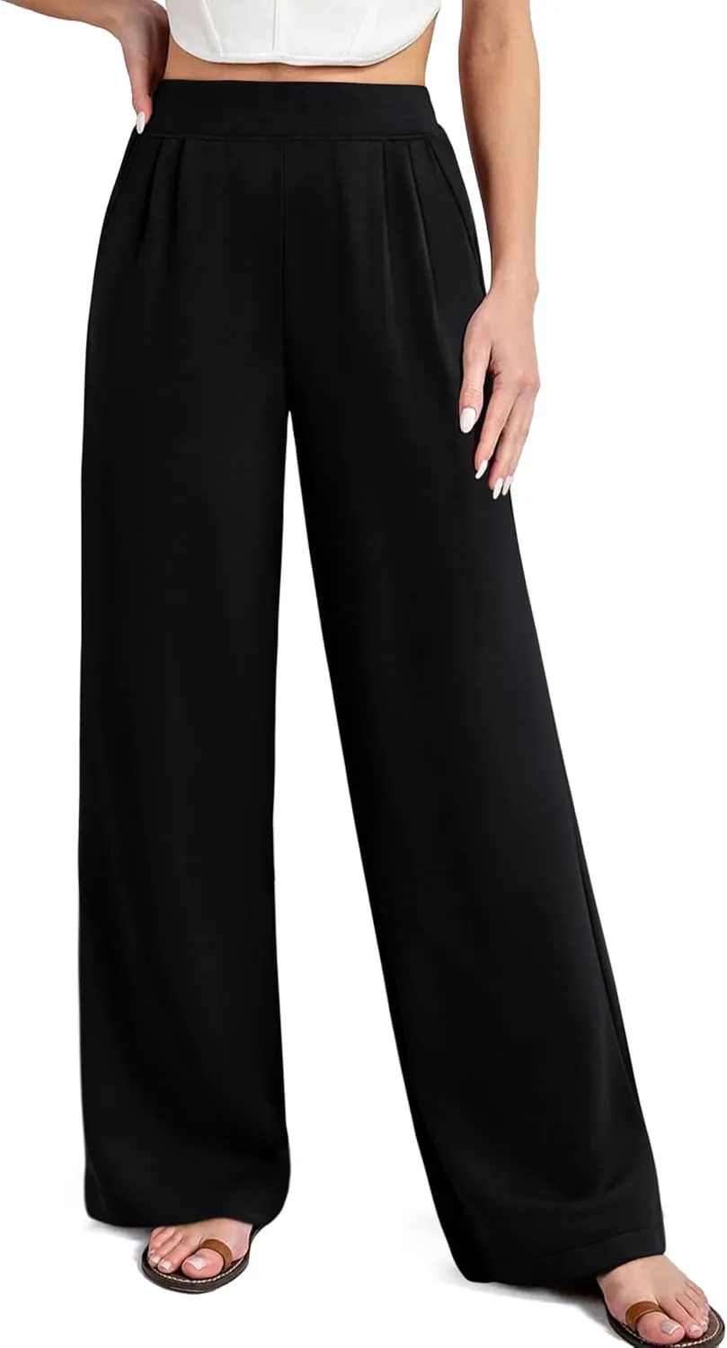 NIMIN Trousers Pants for Women Stretchy High Waisted Business Casual Slacks for Work Wide Leg Pleated Pull On Pants