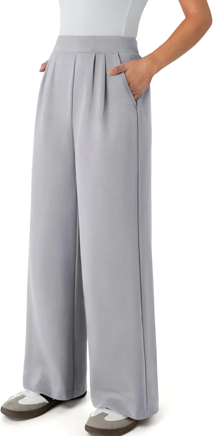 NIMIN Trousers Pants for Women Stretchy High Waisted Business Casual Slacks for Work Wide Leg Pleated Pull On Pants