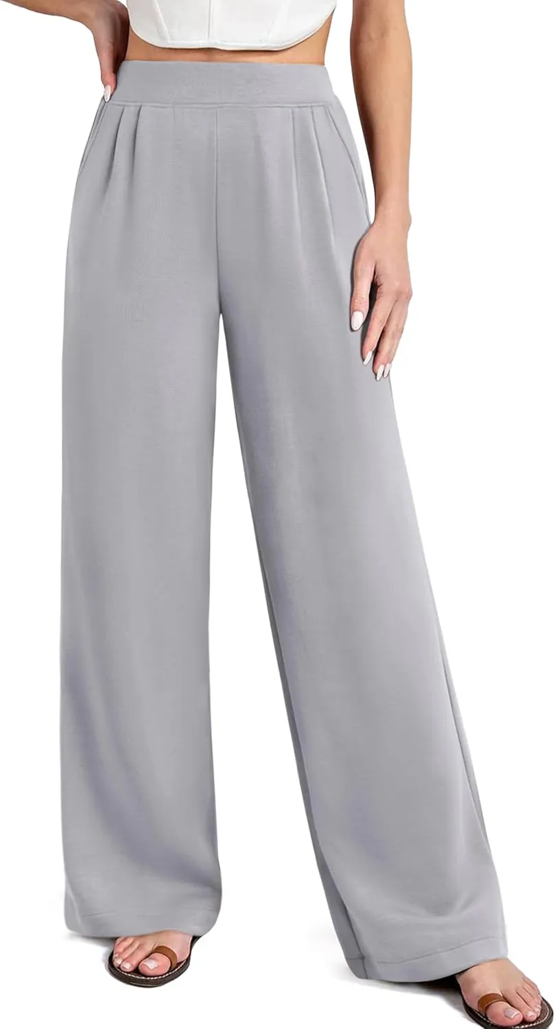 NIMIN Trousers Pants for Women Stretchy High Waisted Business Casual Slacks for Work Wide Leg Pleated Pull On Pants
