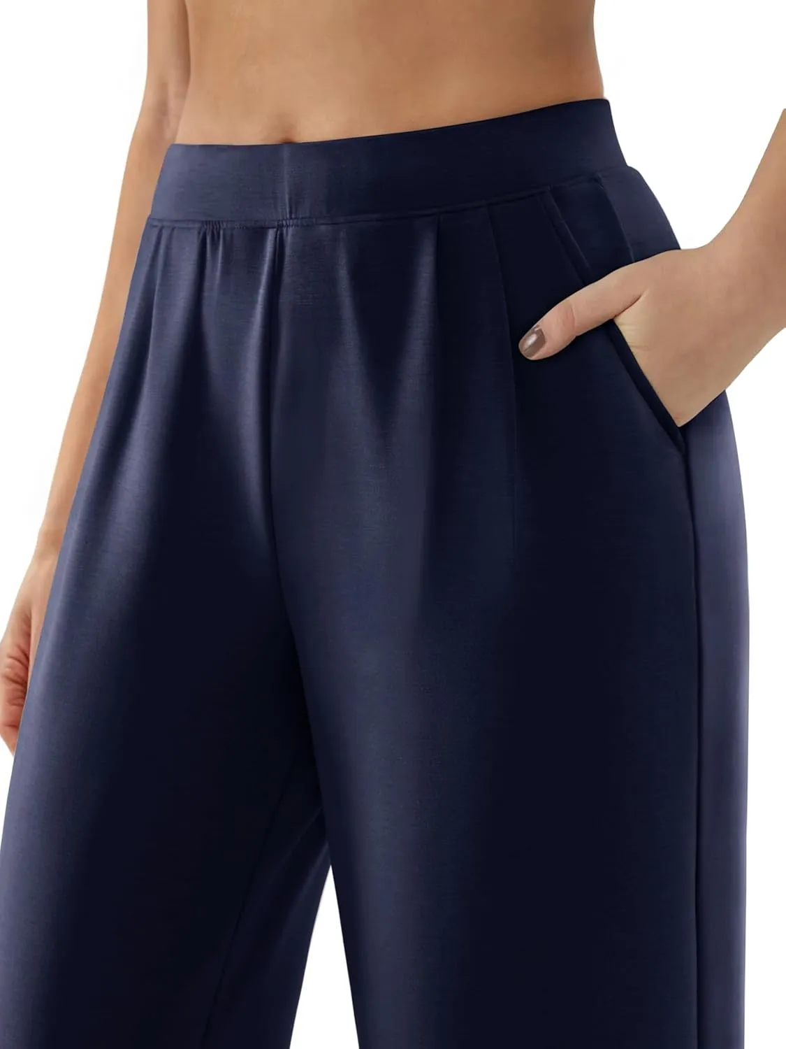NIMIN Trousers Pants for Women Stretchy High Waisted Business Casual Slacks for Work Wide Leg Pleated Pull On Pants