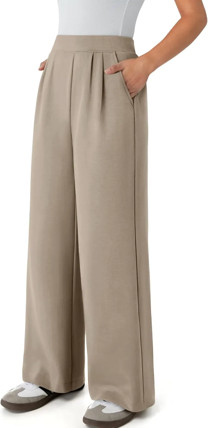 NIMIN Trousers Pants for Women Stretchy High Waisted Business Casual Slacks for Work Wide Leg Pleated Pull On Pants