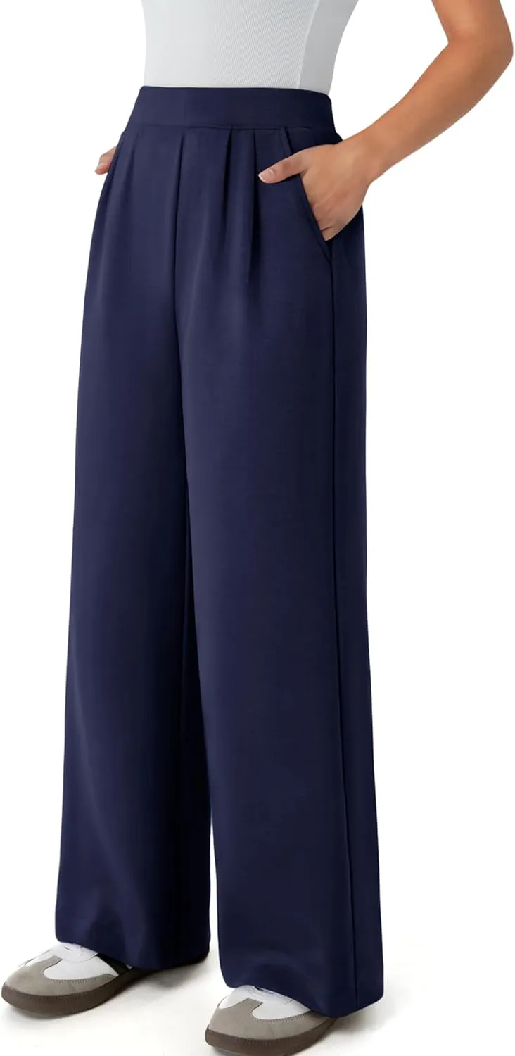 NIMIN Trousers Pants for Women Stretchy High Waisted Business Casual Slacks for Work Wide Leg Pleated Pull On Pants