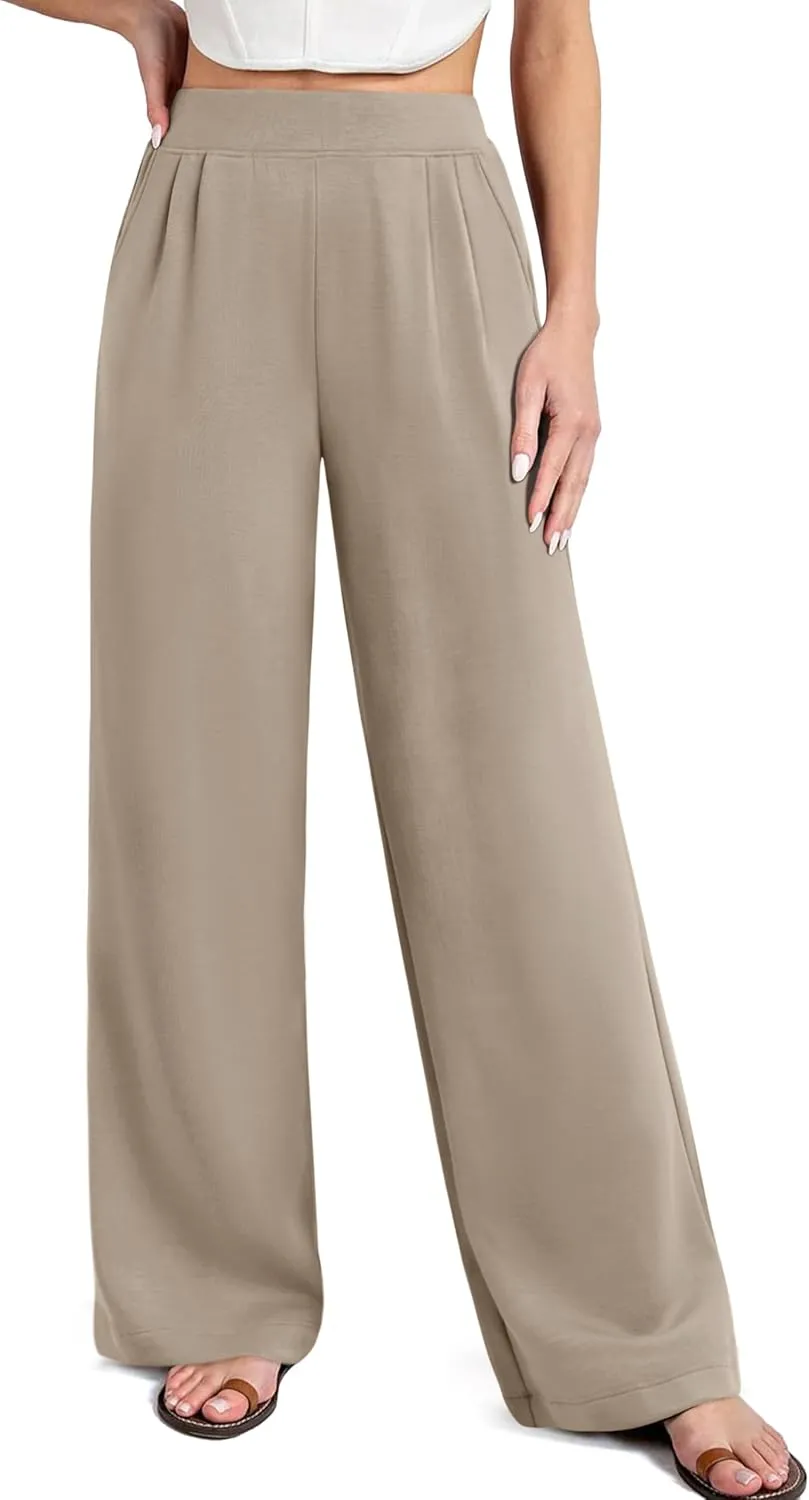 NIMIN Trousers Pants for Women Stretchy High Waisted Business Casual Slacks for Work Wide Leg Pleated Pull On Pants